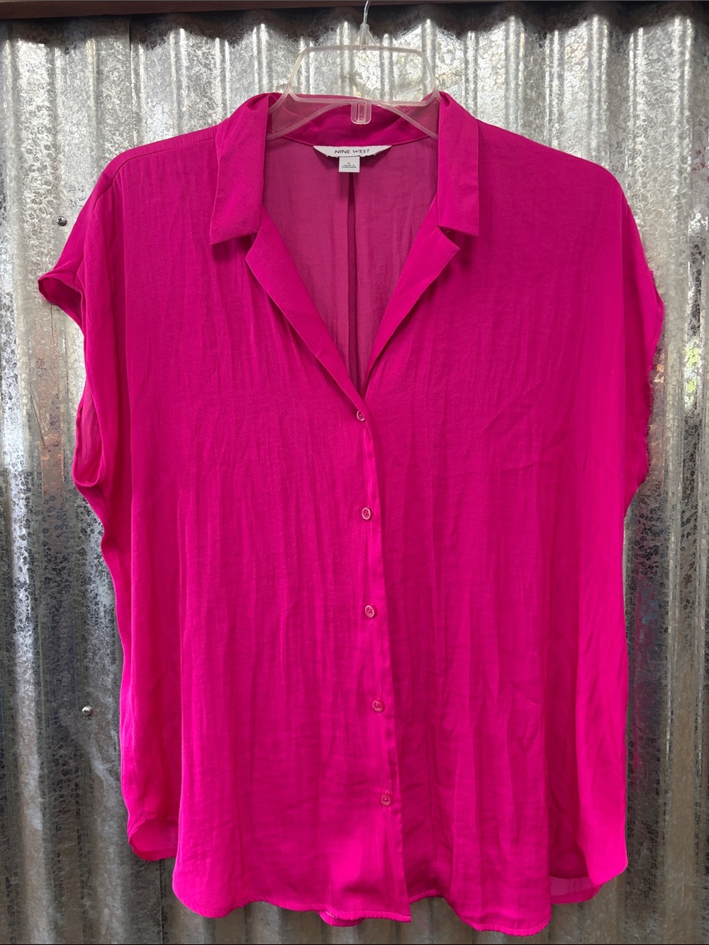 Nine West Bright Fuchsia Button-Front Shirt